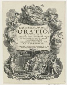Minerva lauwert een jongeman met bul Otsikko voor: J.G. Slegt, Puhe, jossa väitetään, että Nimrod on valheellisesti Ninan isä (...), 1747 tekijältä Simon Fokke
