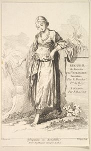 Afrikkalainen nainen negligee-puvussa, kokoelmasta erilaisia ​​ulkomaisia ​​hahmoja Keksijä..., 1700-luku.
