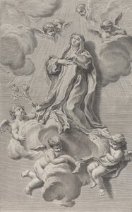 Pyhän Sienalaisen Katariinan ekstaasi polvistumassa enkelien kantaman pilven päällä, yksi ..., 1729-40.