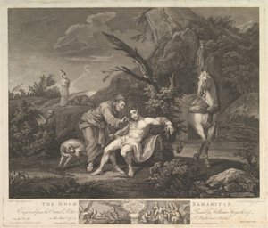 Laupias samarialainen Pyhä Luukas, luku. 10, säe 30, 24. helmikuuta 1772. tekijältä Simon Francois Ravenet