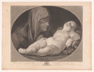 Maria nukkuvan Kristuksen kanssa Neitsyt Maria ja Jeesus-lapsi (otsikko esineessä)