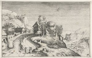 Kylä vuoristomaisemassa Erilaisia ​​maisemia (sarjan nimi) Topographia variarum regionum (sarjan nimi) tekijältä Simon Frisius (attributed to)