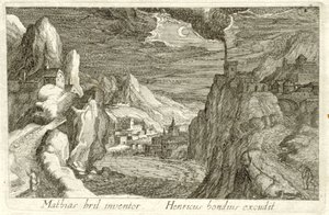 Jokimaisema kuunvalossa Erilaisia ​​maisemia (sarjan nimi) Topographia variarum regionum (sarjan nimi) tekijältä Simon Frisius (attributed to)