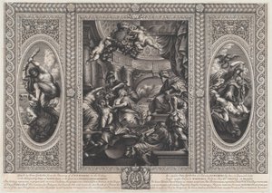 Allegorinen kohtaus, joka näyttää Jaakobin hallituskauden edut keskellä, Viisaan hallituksen kulkuri..., 1720.