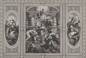 James I nimitti Charlesin Skotlannin kuninkaaksi keskelle, Minerva spearing Ignorancea vuonna 1720.