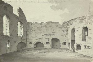Bamburghin linna, keittiön rauniot, Add. 15542, f.180, c.1780 (kynän ja musteen pesu paperille) tekijältä Simon H. Grimm