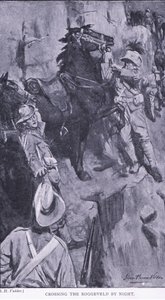 Roggevaldin ylitys yöllä, teoksesta After Pretoria: The Guerilla War, jonka on julkaissut Harmsworth Bros Limited, 1901. tekijältä Simon Harmon Vedder