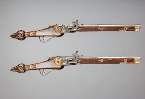Pari Wheellock-pistoolia, joka on valmistettu Saksin prinssin vaaliruhtinaskunnan henkivartijalle, saksa, c1610 tekijältä Simon Helbig