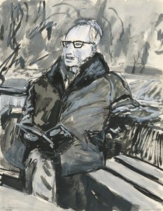 Mies lukee kirjaa, 2019 (muste  akryylivärikynät paperille) tekijältä Simon Neville