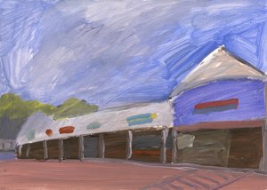 Strip Mall 4, 2023 (akryyli paperille) tekijältä Simon Neville