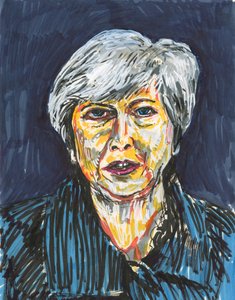 Theresa May, 2019 (muste ja akryylivärikynät paperille) tekijältä Simon Neville