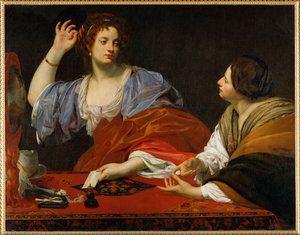 Martha moittii turhamaista sisartaan Magdaleenaa, noin 1621 (maalaus kankaalle). tekijältä Simon Vouet