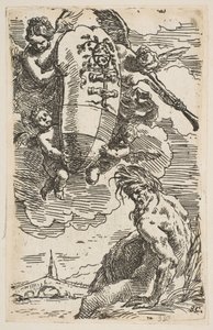 Foglia-joen allegoria ja Pesaroksen kaupungin vaakuna, etukappale ..., n. 1639. tekijältä Simone Cantarini
