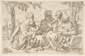 Pyhä perhe Pyhän Elisabetin ja Pyhän Johannes Kastajan kanssa, n. 1639. tekijältä Simone Cantarini