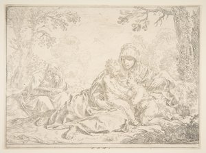 Pyhä perhe Pyhän Johannes Kastajan kanssa, n. 1637-1640. tekijältä Simone Cantarini