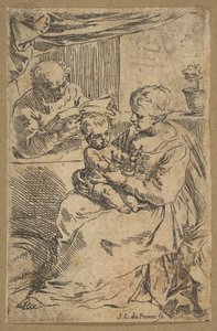 Pyhä perhe ja rukous, n. 1640-1642. tekijältä Simone Cantarini