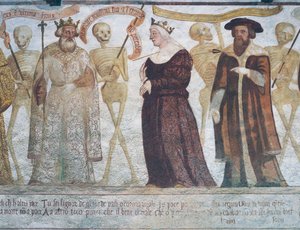 Death with the King, the Queen and the Doctor, detail from The Dance of Death tekijältä Simone II Baschenis