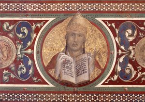 Maesta: Gregorius, yksityiskohta kehyksestä, 1315 fresko yksityiskohta 51591:stä. tekijältä Simone Martini