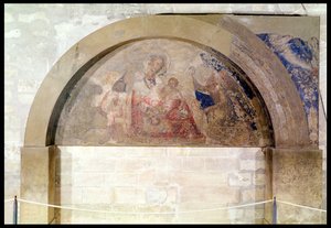 Tympanumi, joka esittää Nöyryyden Neitsyen ja Kristus-lapsen enkelien ympäröimänä, 1341 tekijältä Simone Martini