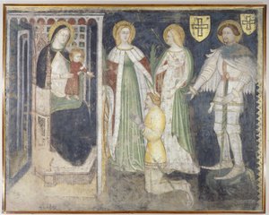 Madonna ja lapsi Pyhän Katariinan, Pyhän Ursulan, Pyhän Yrjön ja suojelijan, Theodoric of Churin kanssa tekijältä Simone da Corbetta