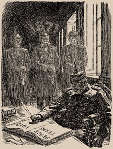 Kummitus Versaillesissa. Punch, 7. toukokuuta 1919, 1919. tekijältä Sir Bernard Partridge