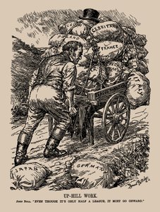 Ylösmäkeen työ. John Bull. Vaikka se on vain puoli liigaa, sen täytyy jatkua, 1935. tekijältä Sir Bernard Partridge