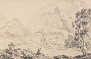 30 näkymän albumi Tirolissa ja Italiassa: Trostburgin linnoitus lähellä Kollmanin kaupunkia. Tiroli. 28. lokakuuta 1840