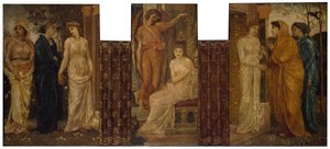 Cupid ja Psyche - Palatsin vihreät seinämaalaukset - Psychen sisaret vierailevat hänen luonaan Cupidin talossa, 1881.
