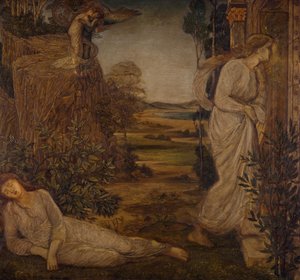 Cupid and Psyche - Palace Green Murals - Zephyrus Bearing Psyche to the Mountain, 1881. tekijältä Sir Edward Coley Burne Jones