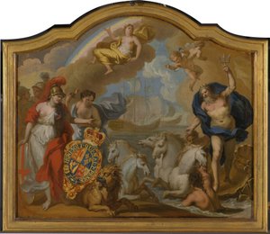 Allegoria Ison-Britannian meren voimasta, suunnittelu koristetaululle George I:n seremonialliseen valmentajaan