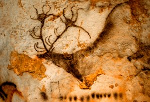 Esihistoriallinen maalaus punahirvestä, jolla on yhdeksänkärkiset sarvet Lascaux