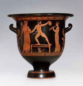Satyr tanssii Apulian krateria, noin 420-410 eKr. tekijältä Sisyphus Painter