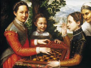 The Chess Game (Muotokuva taiteilijan siskoista pelaamassa shakkia). tekijältä Sofonisba Anguissola