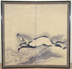 Hevoshyppy, japanilainen, Edo-kausi, noin 1700-luku (muste paperille) (yksi parista) (katso myös 121396)