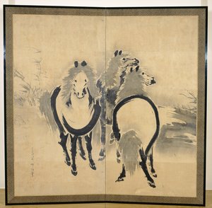 Hevoset, japanilainen, Edo-kausi, noin 1700-luku (muste paperille) (yksi parista) (katso myös 121397)