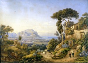 Palermo ja Monte Pellegrino. Solomon Corrodin maalaus tekijältä Solomon Corrodi