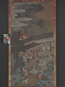 A Revel In The Han Palace, päivämäärä tuntematon (muste, väri ja kulta paperille). tekijältä Songnian Liu