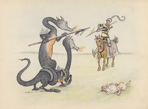 S Rosamond Praegerin kuvitus sarjaan Little Twin Dragons (värilitografia). tekijältä Sophia Rosamond Praeger