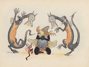 S Rosamond Praegerin kuvitus sarjaan Little Twin Dragons (värilitografia).