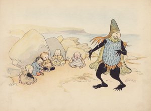 S Rosamond Praegerin kuvitus sarjaan Little Twin Dragons (värilitografia). tekijältä Sophia Rosamond Praeger