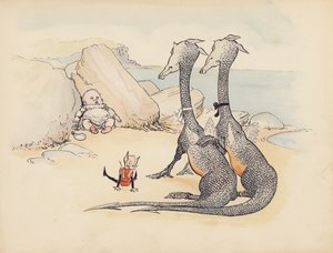 S Rosamond Praegerin kuvitus sarjaan Little Twin Dragons (värilitografia). tekijältä Sophia Rosamond Praeger