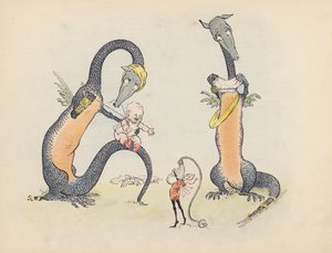 S Rosamond Praegerin kuvitus sarjaan Little Twin Dragons (värilitografia). tekijältä Sophia Rosamond Praeger
