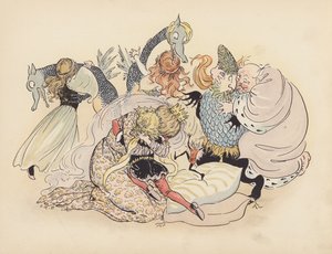 S Rosamond Praegerin kuvitus sarjaan Little Twin Dragons (värilitografia). tekijältä Sophia Rosamond Praeger