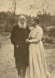 Venäläinen kirjailija Leo Tolstoi ja hänen vaimonsa Sofia, Venäjä, 23. syyskuuta 1910.