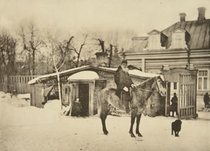Venäläinen kirjailija Leo Tolstoi hevosen selässä, Moskova, Venäjä, 1900-luku tekijältä Sophia Andreevna Tolstaya