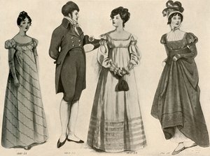 Vaatteita vuosilta 1800-1808, 1903, 1937.