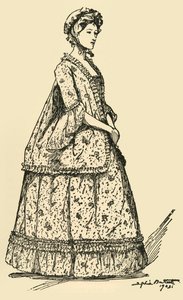 Kuva lyhyestä Watteau-sakkista, jota on käytetty alushameen päällä, n. 1750-1800, 1903, 1937. tekijältä Sophie B. Steel