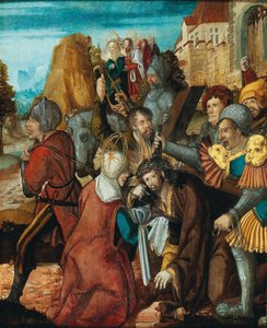 Pyhä Veronica esittelee verhoaan Kristukselle matkalla Golgatalle, noin 1515-1520. tekijältä Southwest German master.