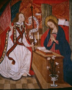 Ilmoitus, paneeli San Andres of Torturan kirkosta, 1400-luvun loppu - 1500-luvun alku (maalattu puu) tekijältä Spanish School