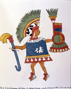 Atsteekkien soturi Codex Vaticanus 3738:ssa (Codex Vat. Rios). Faksimile dominikaanisen Pedro de los Riosin käsikirjoituksesta vuosina 1570–1589, Bibl. Vatikaani. tekijältä Spanish School